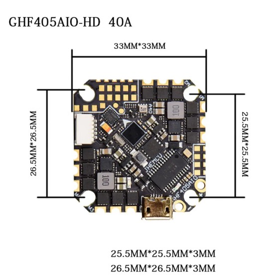 Hot Sales JHEMCU Betaflight F405 Osd Flight Controller With 40A Esc Pwm Dshot600 2-6S Ghf405Aio-Hd for Toothpick Rc Racing Drone